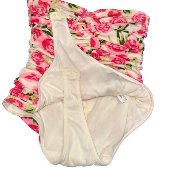 Zara Ruched Floral Strapless Bodysuit Pink Rose Print Cottagecore Y2K Coquette - Picture 4 of 16